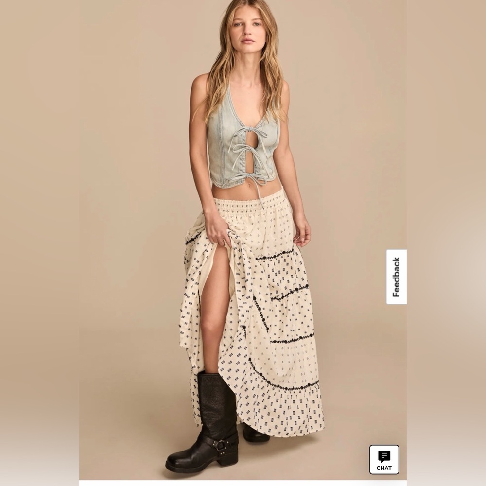 Lucky Brand Cream and Black Maxi Skirt